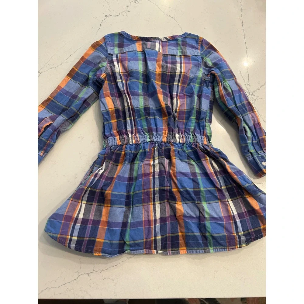Ralph Lauren Kids Plaid‎ Button Front Dress Blue Orange Green Purple 4t k7142